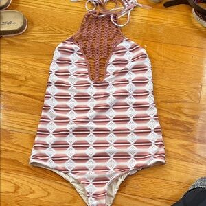 Acacia Swimwear One Piece in Pink and White